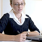 Girl working in a pair of glasses